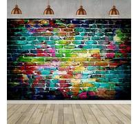 3x2m Telón de Fondo Pared de ladrillo Colorido Graffiti Ladrillo Fotografía de Fondo Adultos Niños Retrato Photoshoot Baby Shower Cumpleaños Decoraciones Banner Photo Booth Props