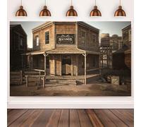 3x2m Telón de Fondo Western Cowboy Wild West Saloon Madera Arquitectura Vintage Edificio de Madera Granero Banco Fotografía Fondo Cumpleaños Fiesta Decoraciones Viajes Retrato Photo Booth Props