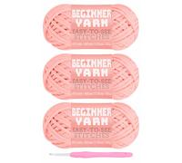 3x50g Hilo Rosa Claro para Principiantes 260 Yardas Hilo Rosa Claro para Ganchillo Puntos Fciles de Ver Estambre Medio #4 Hilo de Mezcla de Nylo