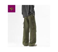 (3XL, Army Green) Men's Clothing Casual American Retro Pure Cotton Outdoor Loose Straight Long Pants cargo pants for men