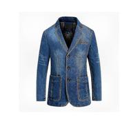 (3XL, Light Blue) Men's Casual Multi Pocket Denim Blazer Jacket with Notched Lapel for Everyday Style and Comfort