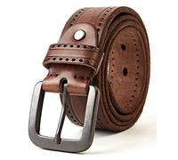 3ZHIYI Vintage Cinturón de piel de 100% búfalo cuero de pantalones vaqueros para hombre (Marrón oscuro, 130CM (tamaño rectificado 48 "-53"))