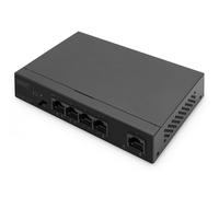 DIGITUS Conmutador de red PoE Gigabit Ethernet de 5 puertos - no gestionado - 4x puertos PoE RJ45 + 1x enlace ascendente RJ45 - presupuesto PoE 60W - modo CCTV - 10/100/1000 Mbps - negro