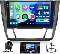 4+128G Android Radio Coche Inalámbrico Carplay para BMW 1 Series E81 E82 E87 E88 2008 2009 2010 2011 2012, Pantalla Táctil Incell 9 Pulgadas Android Auto/Bluetooth 5.0/GPS/FM/RDS/Cámara Trasera