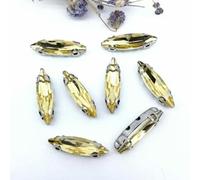 4 * 15 mm Ojo de caballo Cristal de vidrio Coser Diamantes de imitación Fondo plateado con garras en forma de D DIY 20 piezas - Amarillo dorado - 4X15 Fondo plateado