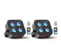 4 * 18W 6 en 1 Luz par de Batería LED, 2PCS RGBWA+UV Mini luz Fiesta Disco, Foco de Efecto de Escenario con Control Remoto/APP/2.4DMX, Recargable Adecuado Club de Cumpleaños de Fiesta de Escenario