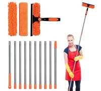 4,3 M Limpiacristales TelescóPico con Mango Largo 2 En 1 Kit Profesional De Limpieza De Cristales con Raspador Y PañO De Limpieza para Ventanas Altas Paredes Y Coches