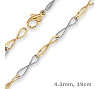 4,3 mm Pulsera Fantasía Infinito Infinity de 333 Oro Amarillo/Blanco 19 cm 8K