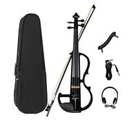 4/4 Violín eléctrico de madera maciza Violín silencioso Juego introductorio para principiantes con soporte para la barbilla Estuche para violín Cable de audio Arco Tamaño completo (Color : Black)