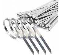 4.6 * 400mm Bridas Metalicas,Resistencia Abrazaderas Metálicas de Acero Inoxidable,Traccion 125 Kg,Multiusos Bloqueo Automatico,ParaFijacion Tuberias,Reparacion Cercas y Sujeta Cables 50 Piezas