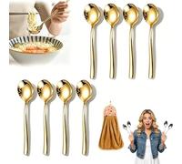 4/6 Pcs Stainless Steel Soup Spoon Set, Thickened 18/10 Heavy Duty Soup Spoons, Heavy Duty Round Soups Spoons with Long Handle, Round Head Design, for Bouillon Broth, Stews Sauces (Gold,8pcs)
