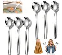 4/6 Pcs Stainless Steel Soup Spoon Set, Thickened 18/10 Heavy Duty Soup Spoons, Heavy Duty Round Soups Spoons with Long Handle, Round Head Design, for Bouillon Broth, Stews Sauces (Silver,6pcs)