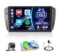 4+64G Autoradio para Seat Ibiza 6J 2009-2013 con CarPlay Android Auto | Android 15 Pantalla 9" IPS Auto Radio con Bluetooth Mirror Link Navegación GPS EQ WIFI FM RDS USB Micrófono