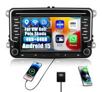 4+64G CAMECHO Android 15 Car Radio para VW Golf 5 Polo Skoda con Navi Wireless Carplay,7 Pulgadas Double DIN Car Radio Touch Display con Mirror Link FM/RDS/Type-C/SWC Bluetooth 5.0+DSP
