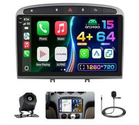 4+64G Inefala Radio de Coche Android 15 para Peugeot 308 408 2007-2015, 9 Pulgadas Incell Pantalla con CarPlay y Android Auto, Radio Coche Bluetooth con Trasera Cámara GPS WiFi RDS/FM EQ SWC Mic