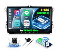 4+64GB 8 Core CAMECHO Android 13 Autoradio für VW Golf 5 Polo Caddy Skoda mit Navi Carplay Android Auto Wireless, Doppel DIN Radio mit 9 Zoll Bildschirm,Mirror Link RDS/FM Bluetooth 5.0+DSP