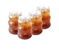 4/6PCS INS Glass Cup Heat-resistant Tumbler Drinkware Transparent Tea Juice Milk Coffee Mug Home Water Glasses Stripe Beer Mug(4PCS-B)