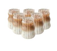 4/6PCS INS Glass Cup Heat-resistant Tumbler Drinkware Transparent Tea Juice Milk Coffee Mug Home Water Glasses Stripe Beer(6PCS-A)