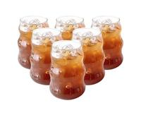 4/6PCS INS Glass Cup Heat-resistant Tumbler Drinkware Transparent Tea Juice Milk Coffee Mug Home Water Glasses Stripe Beer(6PCS-B)