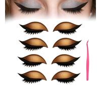 4/8 Pairs Lazy Eye Shadow Eyelash Patch,Colorful Eyeshadow Eyelashes Makeup Stickers,Eyeshadow & False Lashes 2-In-1 Reusable Eyemakeup Stickers,Natural Curl,Waterproof Long-Lasting (4*Gold, SIZE)