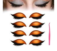 4/8 Pairs Lazy Eye Shadow Eyelash Patch,Colorful Eyeshadow Eyelashes Makeup Stickers,Eyeshadow & False Lashes 2-In-1 Reusable Eyemakeup Stickers,Natural Curl,Waterproof Long-Lasting (4*Orange, SIZE)