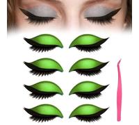 4/8 pares Parche De PestañAs Lazy Eye Shadow,Pegatinas Reutilizables 2 En 1 Con PestañAs Postizas Y Sombras,Pegatinas Autoadhesivas Impermeables Para Sombra (4*Verde, Talla)
