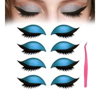 4/8 pares Parche De PestañAs Lazy Eye Shadow,Pegatinas Reutilizables 2 En 1 Con PestañAs Postizas Y Sombras,Pegatinas Autoadhesivas Impermeables Para Sombra (4*Azul, Talla)