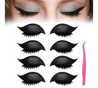 4/8 pares Parche De PestañAs Lazy Eye Shadow,Pegatinas Reutilizables 2 En 1 Con PestañAs Postizas Y Sombras,Pegatinas Autoadhesivas Impermeables Para Sombra (4*Negro, Talla)