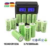 4/8 Uds 16340 baterías recargables CR123A batería 2800mAh 3,7 V Li-ion con LCD cargador Dual batería LED linterna pared de viaje 4PCS with Charge
