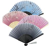 4 abanicos plegables de estilo chino, plegables con borlas, para mujer, hechos a mano, abanicos de bambú para decoración