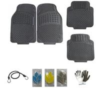 4 alfombrillas de goma de PVC inodoras para coche, base antideslizante punteada, adherentes, estables al suelo + talonera inamovible, 2 piezas delanteras 73 x 43 + 2 unidades posteriores 45 x 43 cm