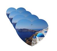 4 ambientadores colgantes para coche, con fragancia, tarjetas perfumadas, en forma de corazón, tabletas de aromaterapia para coche, Santorini, isla griega, vista al mar, ambientador para coche, espejo