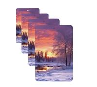 4 ambientadores colgantes para coche, tarjetas aromáticas de fragancia, rectangulares, tabletas de aromaterapia, paisaje de invierno, ambientador de coche para interior de coche, colgante de espejo