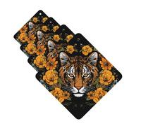 4 ambientadores colgantes para coche, tarjetas aromáticas de fragancia, tabletas cuadradas de aromaterapia para coche, tigre, girasol sobre fondo negro, ambientador de coche para espejo interior de