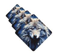 4 ambientadores colgantes para coche, tarjetas aromáticas de fragancia, tabletas cuadradas de aromaterapia para coche, cabeza de lobo sobre fondo azul, ambientador de coche para espejo interior de