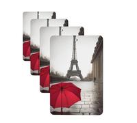 4 ambientadores colgantes para coche, tarjetas aromáticas de fragancia, tabletas rectangulares de aromaterapia para coche, torre Eiffel, calle París, paraguas rojo, ambientador de coche para espejo