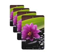 4 ambientadores colgantes para coche, tarjetas aromáticas de fragancia, tabletas rectangulares de aromaterapia para coche, flores moradas con piedra negra, ambientador de coche para espejo interior de