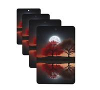 4 ambientadores colgantes para coche, tarjetas aromáticas de fragancia, tabletas rectangulares de aromaterapia para coche, árbol rojo, lago, luna, ambientador de coche para espejo interior de coche,