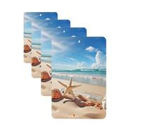 4 ambientadores colgantes para coche, tarjetas aromáticas de fragancia, tabletas rectangulares de aromaterapia para coche, bonita playa y conchas marinas para el interior del coche, colgante de espejo