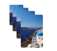 4 ambientadores colgantes para coche, tarjetas aromáticas, rectangulares, aromaterapia, tabletas de aromaterapia, Santorini, isla griega, vista al mar, ambientador para coche, espejo interior, regalo