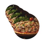 4 ambientadores colgantes para coche, tarjetas perfumadas de fragancia, forma redonda, tabletas de aromaterapia para coche, pizza, con champiñones y tomates en la parte superior, ambientador para el