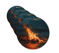 4 ambientadores colgantes para coche, tarjetas perfumadas de fragancia, forma redonda, tabletas de aromaterapia, fuego junto al mar, ambientador de coche para interior de coche, colgante de espejo