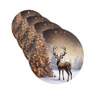 4 ambientadores colgantes para coche, tarjetas perfumadas de fragancia, forma redonda, tabletas de aromaterapia para coche, árbol de Navidad y reno, ambientador de coche para espejo interior de coche,