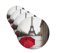 4 ambientadores colgantes para coche, tarjetas perfumadas de fragancia, forma redonda, tabletas de aromaterapia para coche, torre Eiffel, calle París, paraguas rojo, ambientador de coche para espejo