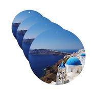 4 ambientadores colgantes para coche, tarjetas perfumadas de fragancia, tabletas de aromaterapia para automóvil, tabletas de aromaterapia Santorini, isla griega, vista al mar, ambientador de coche