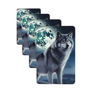 4 ambientadores colgantes para coche, tarjetas perfumadas, rectangulares, aromaterapia, pastillas de aromaterapia, lobo bajo la luna, ambientador de coche para el interior del coche, colgante de