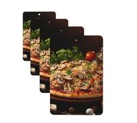 4 ambientadores colgantes para coche, tarjetas perfumadas, rectangulares, aromaterapia, pizza, con champiñones y tomates en la parte superior, ambientador para el interior del coche, colgante de