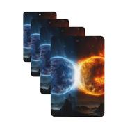 4 ambientadores colgantes para coche, tarjetas perfumadas, rectangulares, aromaterapia, tabletas de fuego y agua, planetas, para el interior del coche, regalo