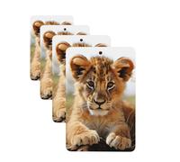4 ambientadores de coche colgantes con fragancia, tarjetas perfumadas para SUV, lindo animal león, coche, aromaterapia, tabletas, espejo interior, colgante para dormitorio, armario, zapatero