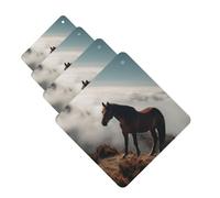 4 ambientadores para coche, tarjetas perfumadas para SUV, caballo en la cima de una montaña brumosa, tabletas de aromaterapia, espejo interior, colgante para dormitorio, armario, zapatero